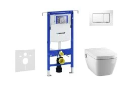 Geberit Duofix - Inbouwreservoir Voor Hangend Toilet Met SIGMA30 Bedieningsknop, Wit/glanzend Chroom + Tece One - Hangend Douche-wc En Wc-bril, Rimless, SoftClose 111.355.00.5 NT5