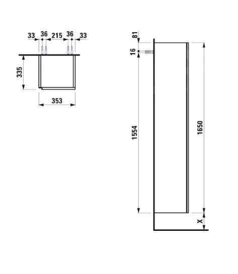 Laufen Lani - Hoge Kast 165x35 Cm, 1 Deur, Scharnieren Rechts, Eiken H4037221122671 - Image 2
