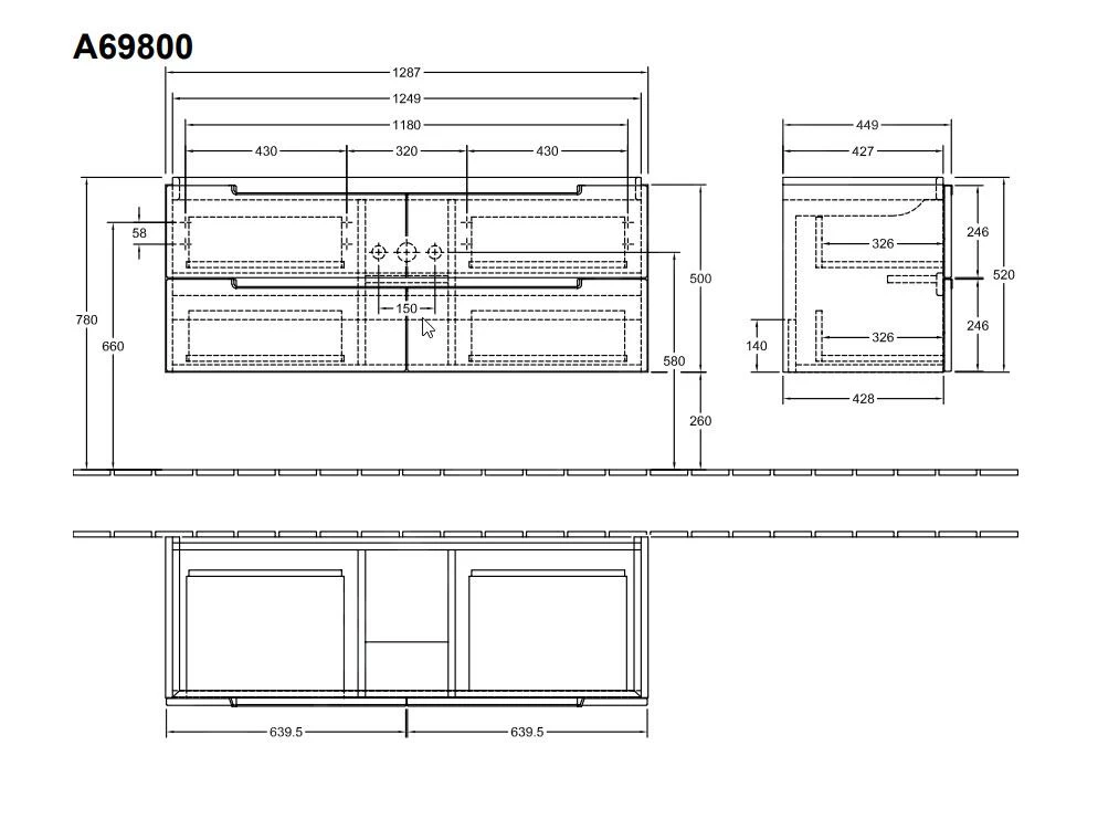 Villeroy & Boch Subway 2.0 - Wastafelkast, 1287x520x449 Mm, Glossy White A69800DH - Image 2