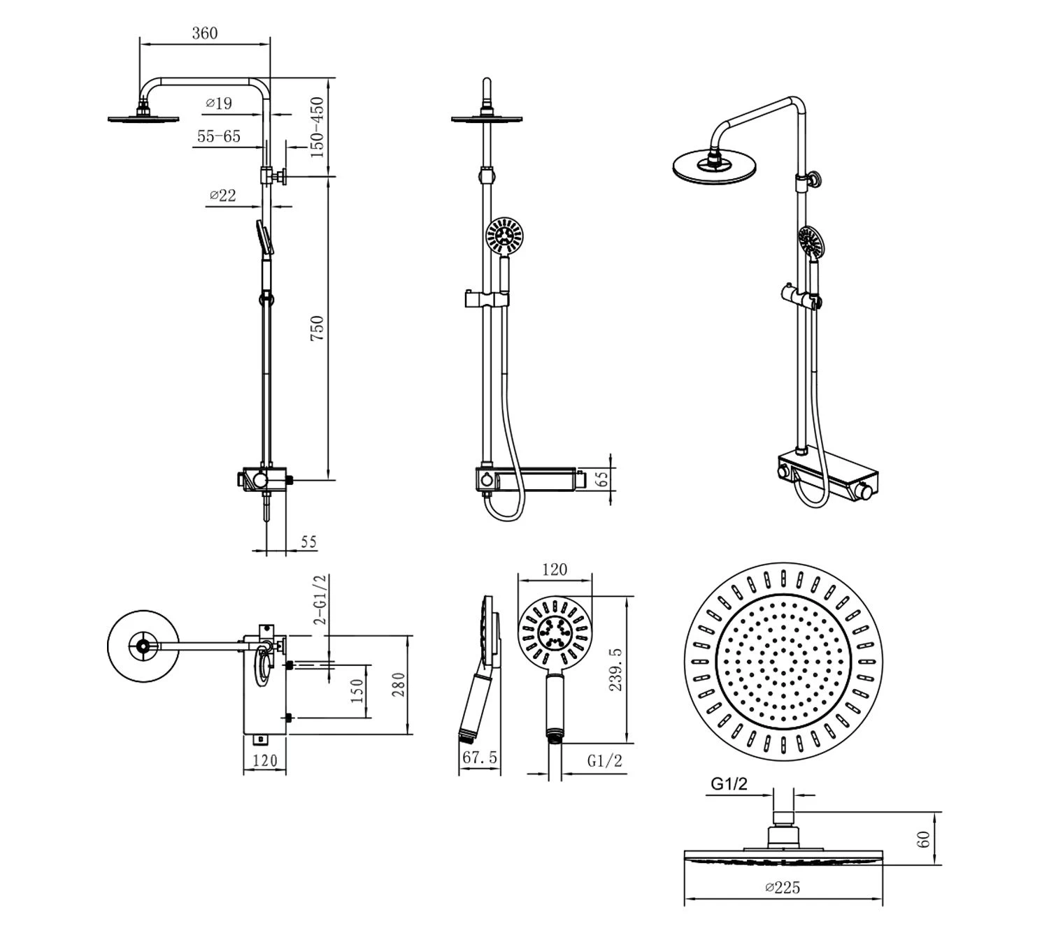 Sapho Douches - Liam 210 Doucheset Met Thermostaat, 3jet, Chroom LP139 - Image 2