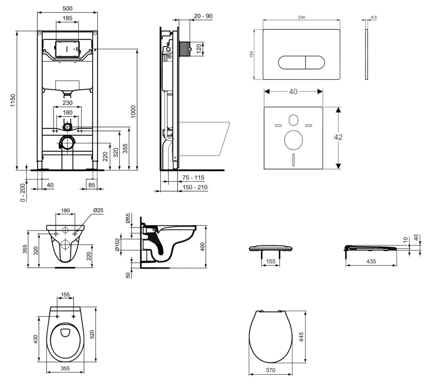 Ideal Standard ProSys - Toiletset - Inbouwreservoir, Closet Alpha Met WC-zitting, Oleas M1 Bedieningsplaat, Chroom ProSys120M SP36 - Image 2