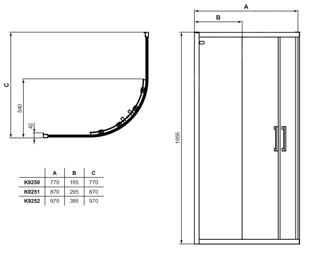 Ideal Standard Connect 2 - Douchecabine 900x900 Mm, Zwart/helder Glas K9251V3 - Image 2