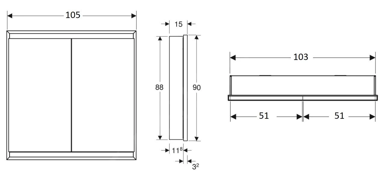 Geberit ONE - Spiegelkast Met LED-verlichting, 1050x900x150 Mm, 2 Deuren, Inbouw, Wit 505.804.00.2 - Image 2