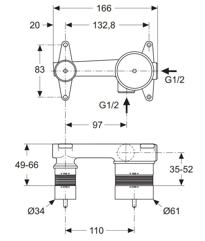 Ideal Standard Active - Basisgarnituur Voor Inbouw Wastafelkraan A5948NU - Image 2