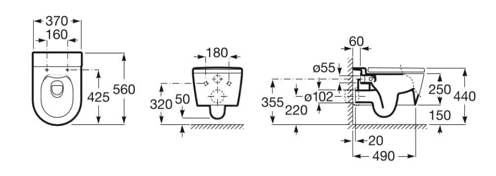 Roca Inspira - Hangend Toilet, Rimless, Wit A346527000 - Image 2