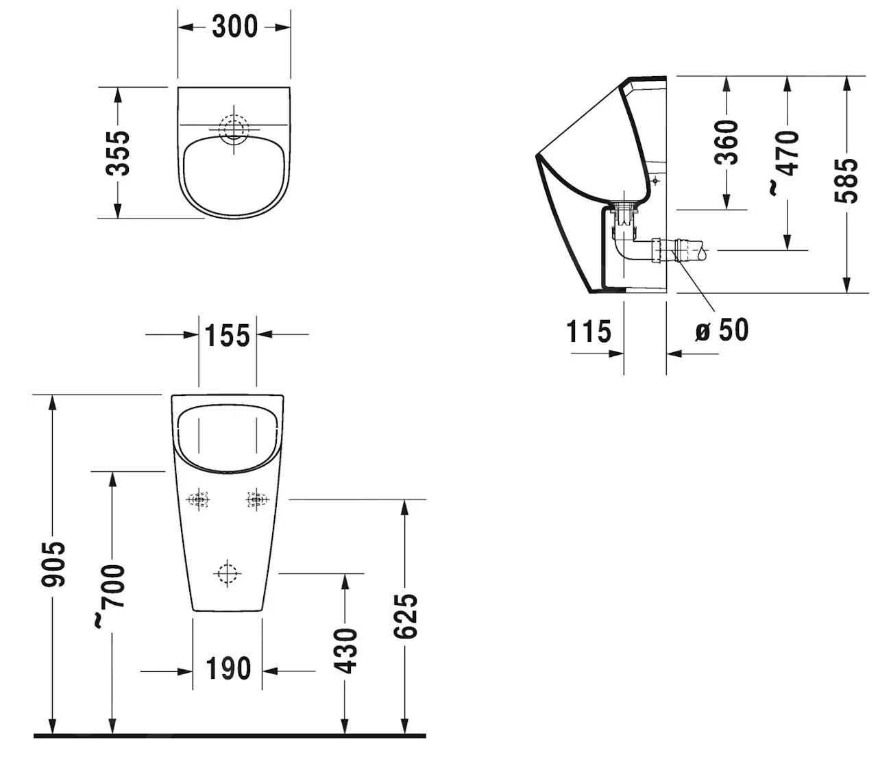Duravit ME By Starck - Urinoir Waterloos, Alpine Wit 2814300000 - Image 2