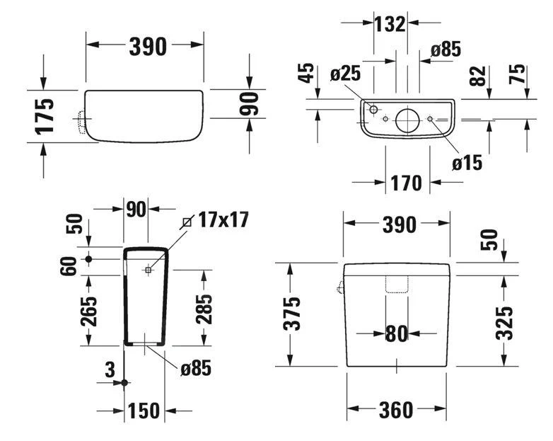 Duravit D-Code - Reservoir, Aansluiting Links Onderaan, Wit 0927200002 - Image 2