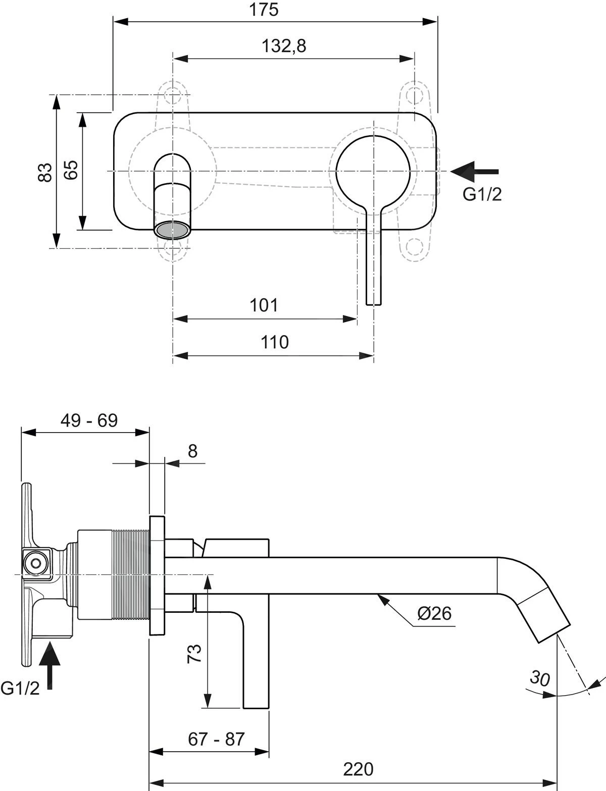 Ideal Standard Joy - Inbouw Wastafelkraan, Uitloop 220 Mm, Chroom A7381AA - Image 2