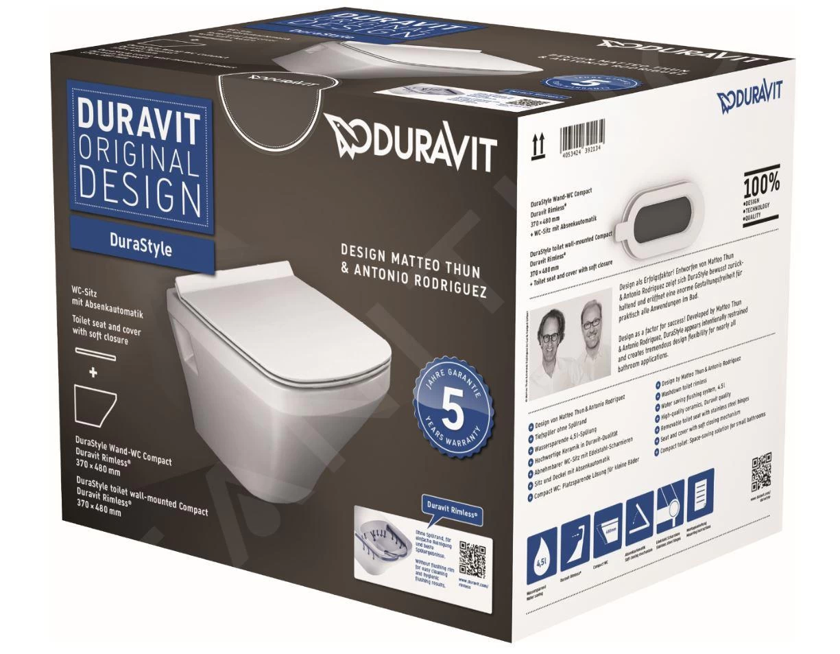 Duravit DuraStyle - Compact Wandcloset, Softclose WC-zitting, Rimless, Alpine Wit 45710900A1 - Image 6