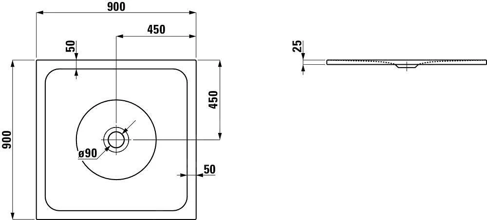 Laufen Indura - Douchebak Met Geluiddempende Pads, 900x900 Mm, Wit H2150710000401 - Image 2