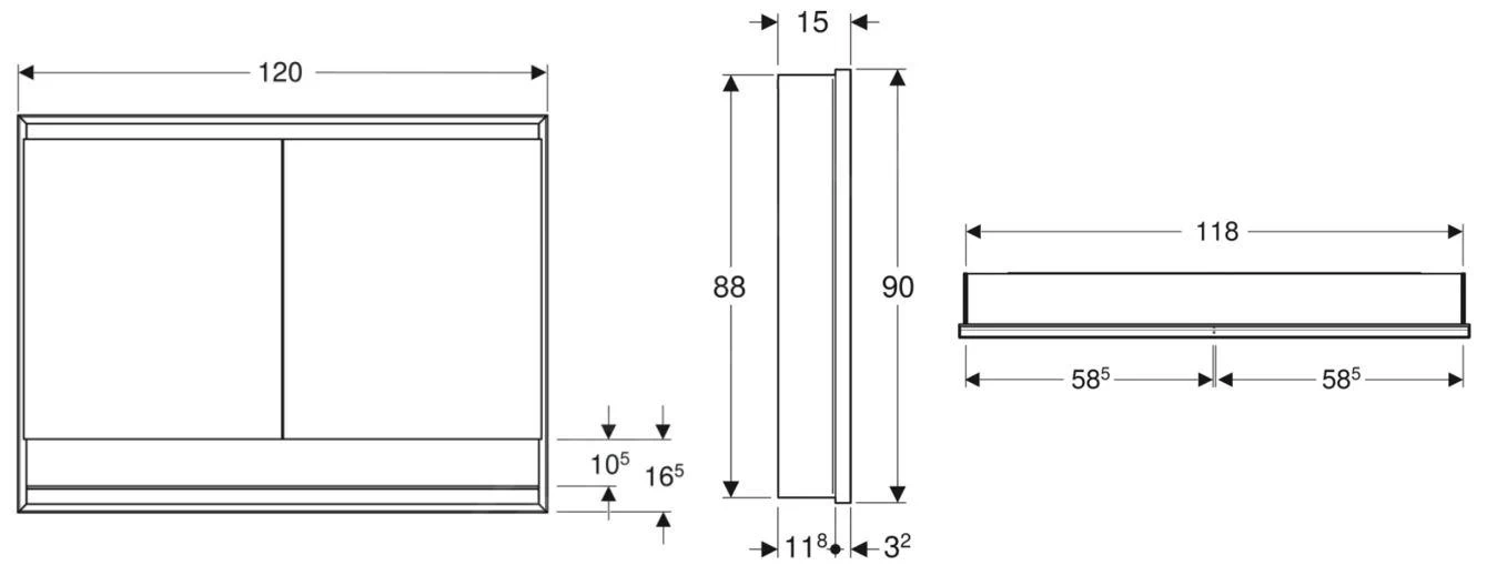 Geberit ONE - Spiegelkast Met LED-verlichting, 1200x900x150 Mm, 2 Deuren, Met Nis, Inbouw, Aluminium 505.825.00.1 - Image 2