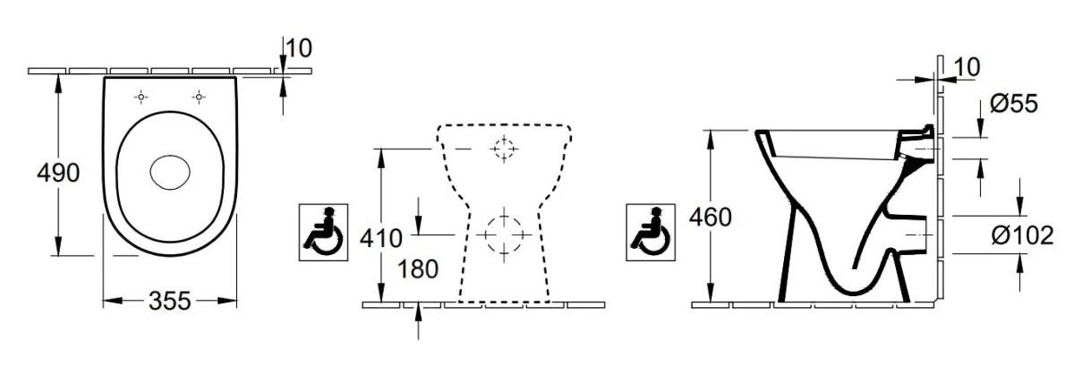 Villeroy & Boch ViCare - Staande Toiletpot, Afvoer Achteraan, CeramicPlus, Alpine Wit 468310R1 - Image 2