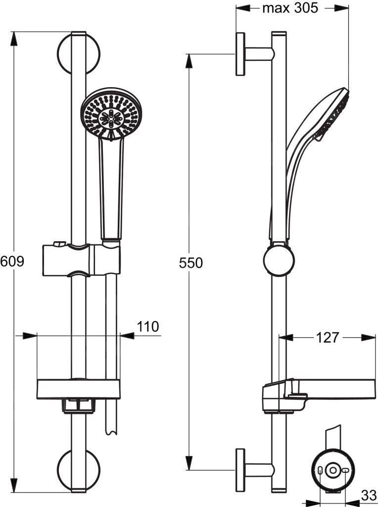 Ideal Standard Idealrain - Set Met Handdouche 80, 3 Straalsoorten, Douchestang En Doucheslang, Chroom B9503AA - Image 2