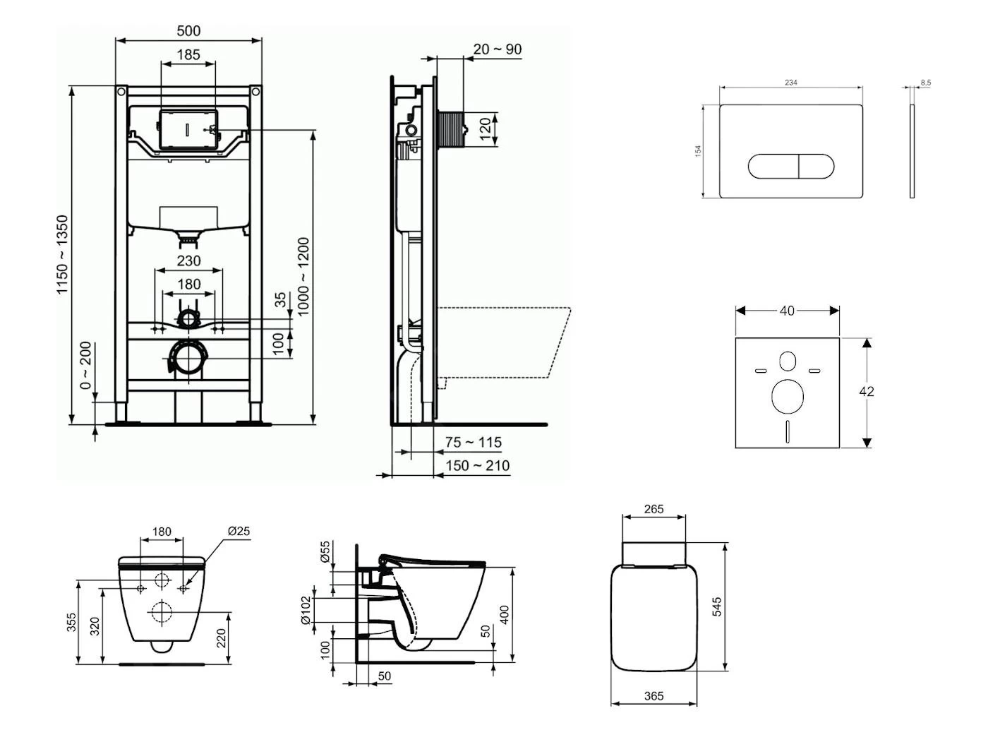 Ideal Standard ProSys - Toiletset- Inbouwreservoir, Closet, WC-zitting Strada II, Oleas M1 Bedieningsplaat, Aquablade, SoftClose, Mat Chroom ProSys120M SP29 - Image 2