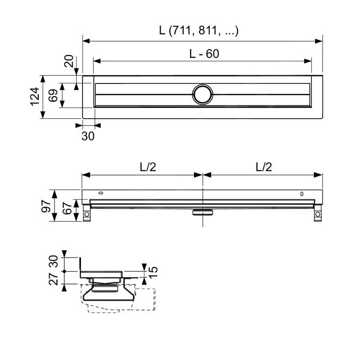 Tece TECEdrainline - Douchegoot 800 Mm, Wandmontage, Seal System Afdichtingsband, Rvs 600801 - Image 2