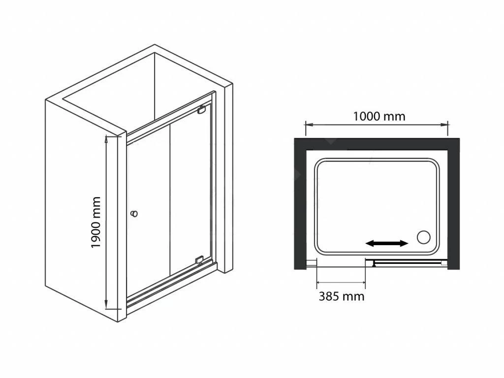 Lansanit LitEX Paolo - Douche Schuifdeur 1000 Mm, Glanzend Aluminium/helder Glas SF10-190-C - Image 2
