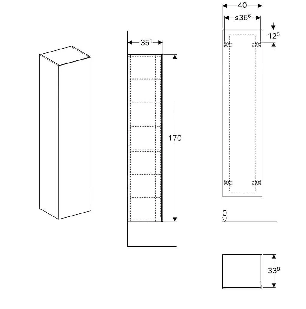 Geberit Xeno 2 - Hoge Kast 1700x400 Mm, Binnenspiegel, Grijs-beige 500.503.00.1 - Image 2