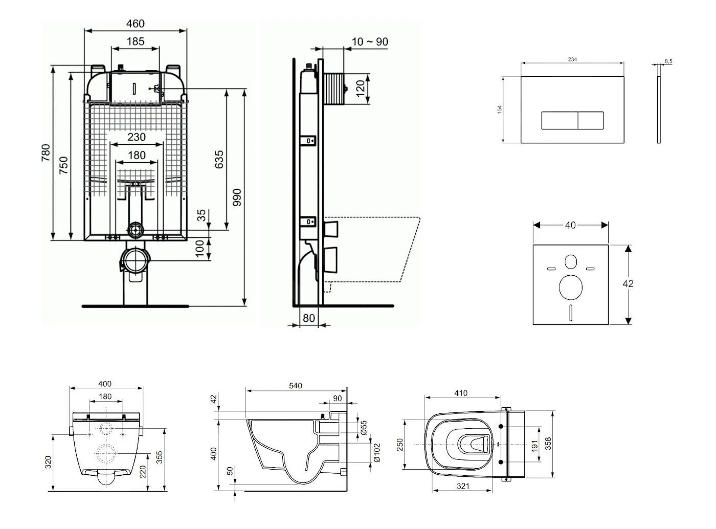 Ideal Standard ProSys - Toiletset- Inbouwreservoir, Douche-WC, WC-zitting TECEone, Oleas M2 Bedieningsplaat, Rimless, SoftClose, Chroom ProSys80M SP129 - Image 2