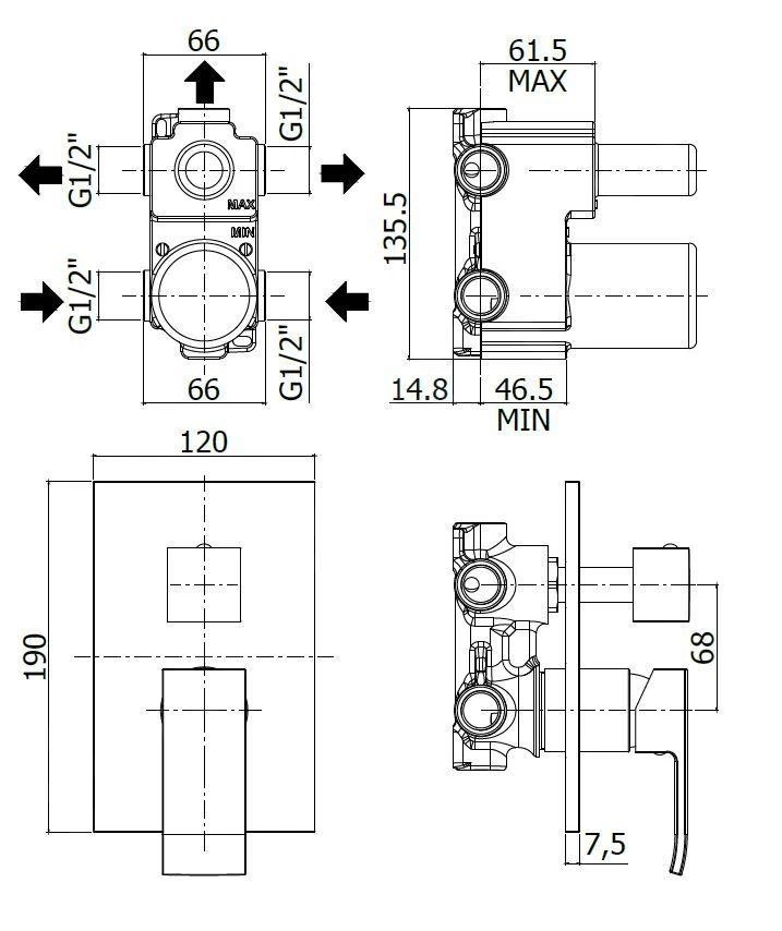 Paffoni Elle - Inbouw Douchekraan Met Omstelkraan, 3 Functies, Chroom EL019CR - Image 2