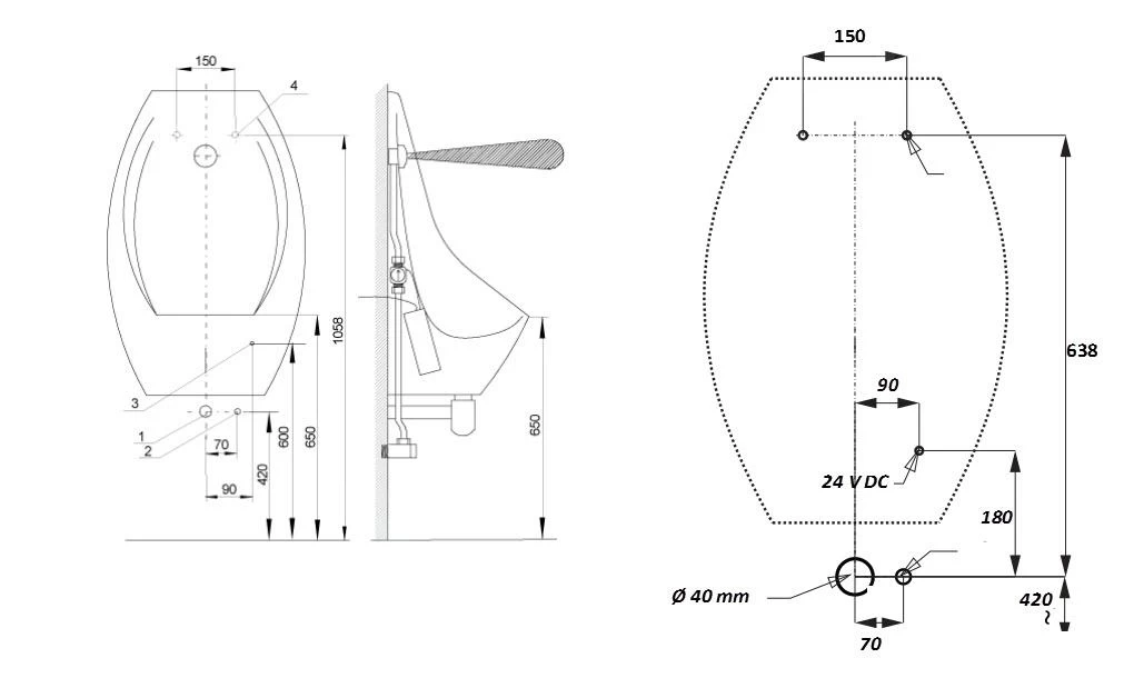 Sanela Elektronische Urinoirs - Domino Urinoir Met Infrarood Spoelsysteem, Elektronica ALS, Voeding 230V AC/24V DC, Wit SLP 17 - Image 2
