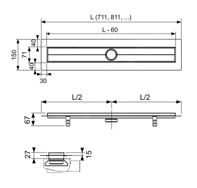 Tece TECEdrainline - Douchegoot 700 Mm, Wandmontage, Seal System Afdichtingsband, Rvs 600701 - Image 2