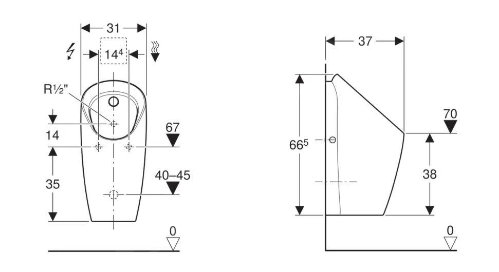Geberit Urinoirs - Urinoir Preda, Voor Inbouwstuursysteem, Wit 116.070.00.1 - Image 2