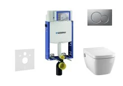 Geberit Kombifix - Inbouwreservoir Voor Hangend Toilet Met SIGMA01 Bedieningsknop, Mat Chroom + Tece One - Hangend Douche-wc En Wc-bril, Rimless, SoftClose 110.302.00.5 NT3