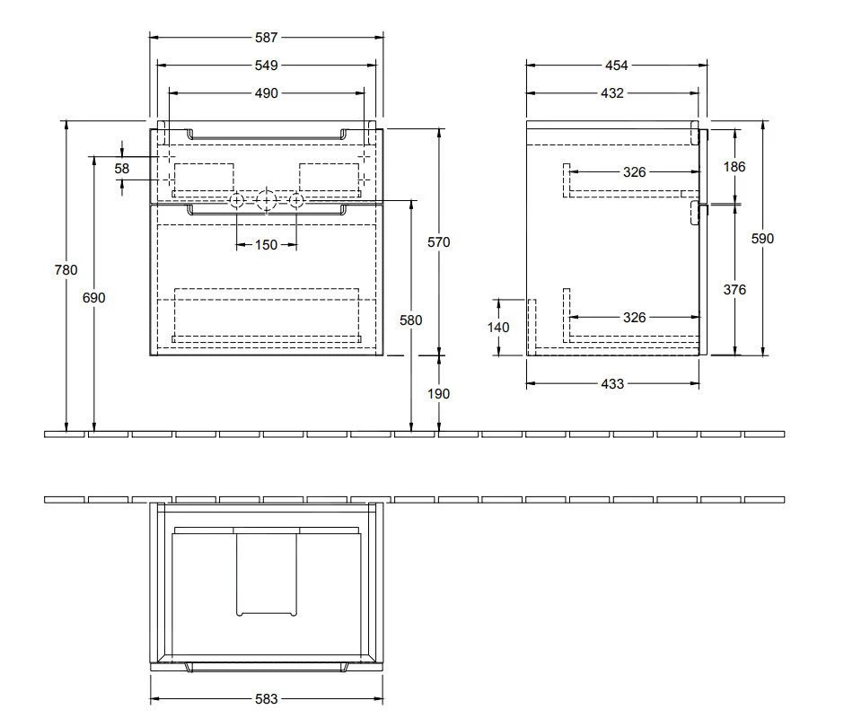 Villeroy & Boch Subway 2.0 - Wastafelkast, 587x590x454 Mm, 2 Laden, Glosy White A90910DH - Image 2