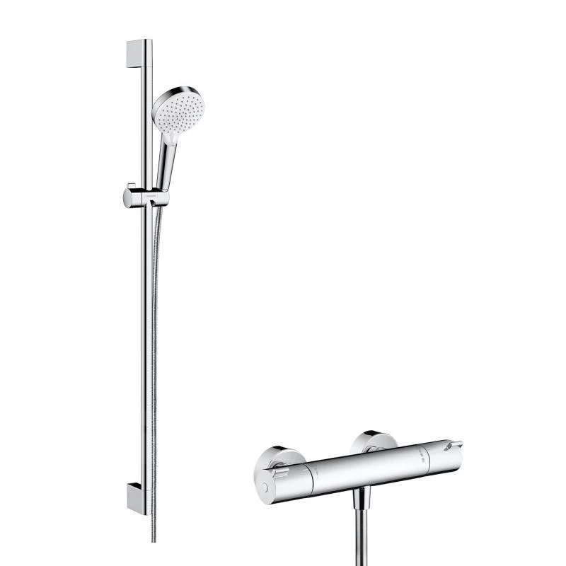 Hansgrohe Crometta - Doucheset Vario Met Thermostaat Ecostat 1001 CL, 2 Straalsoorten, Wit/chroom 27813400
